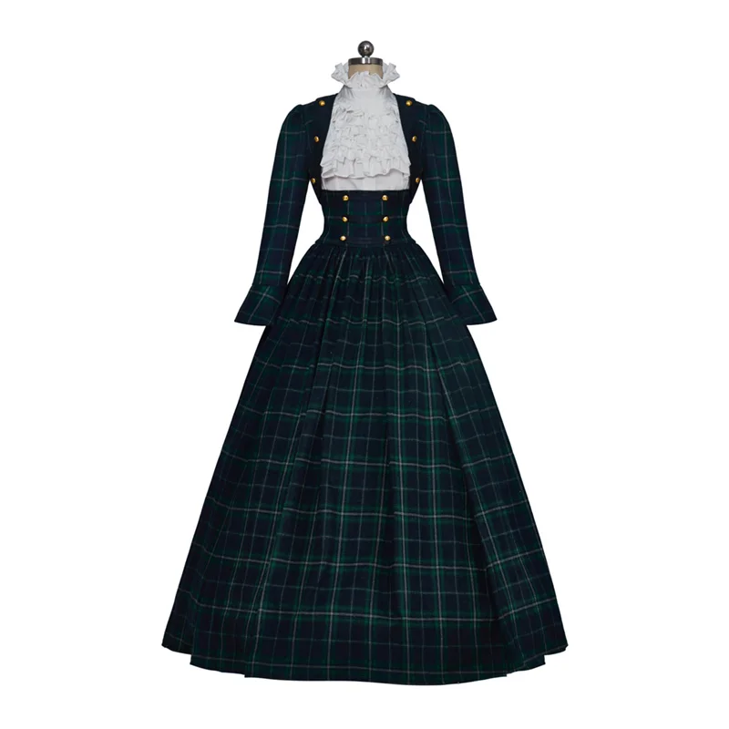 Victorian Dickens Fair Dress Christmas Caroler Costume Blue Plaid South Belle Costume Dress Women Civil War Era Ball Gown