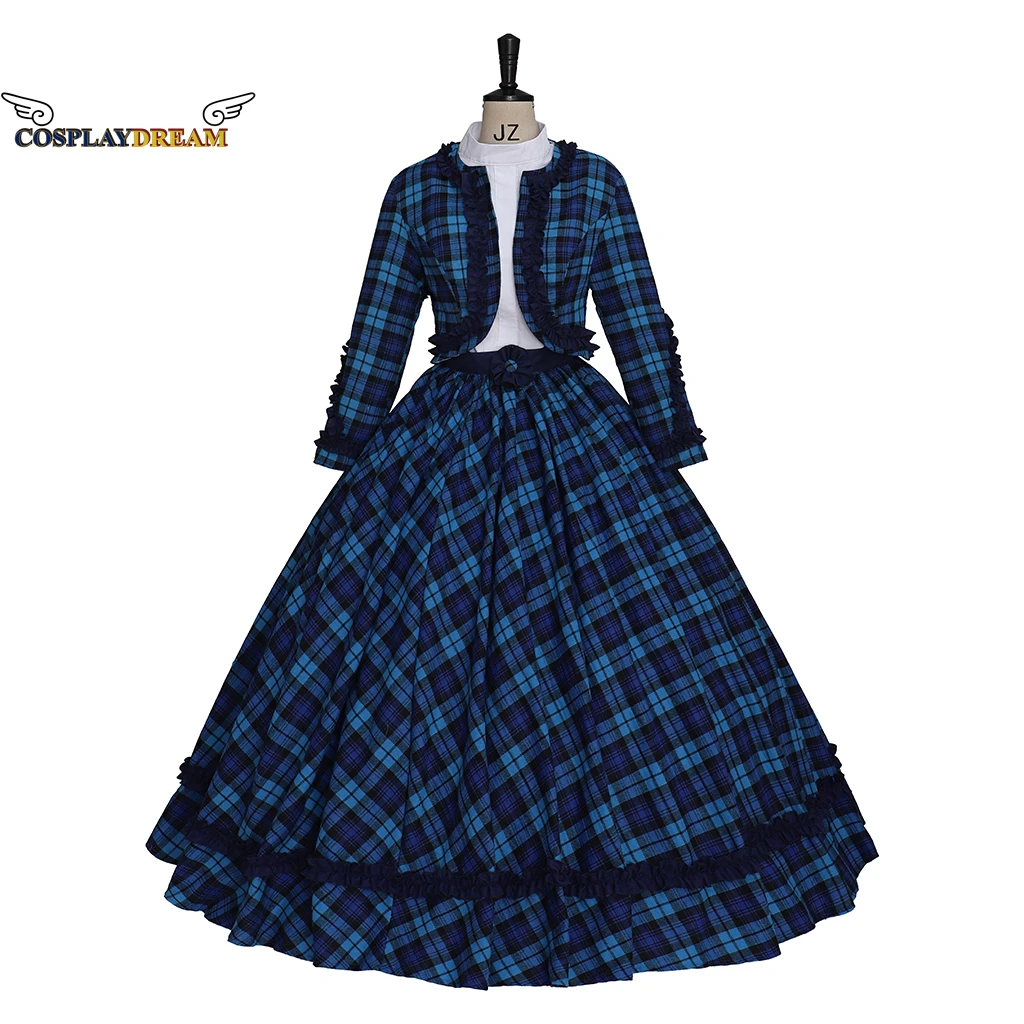 Victorian Dickens Fair Dress Christmas Caroler Costume Blue Plaid Dress South Belle Costume Donna Civil War Era Ball Gown