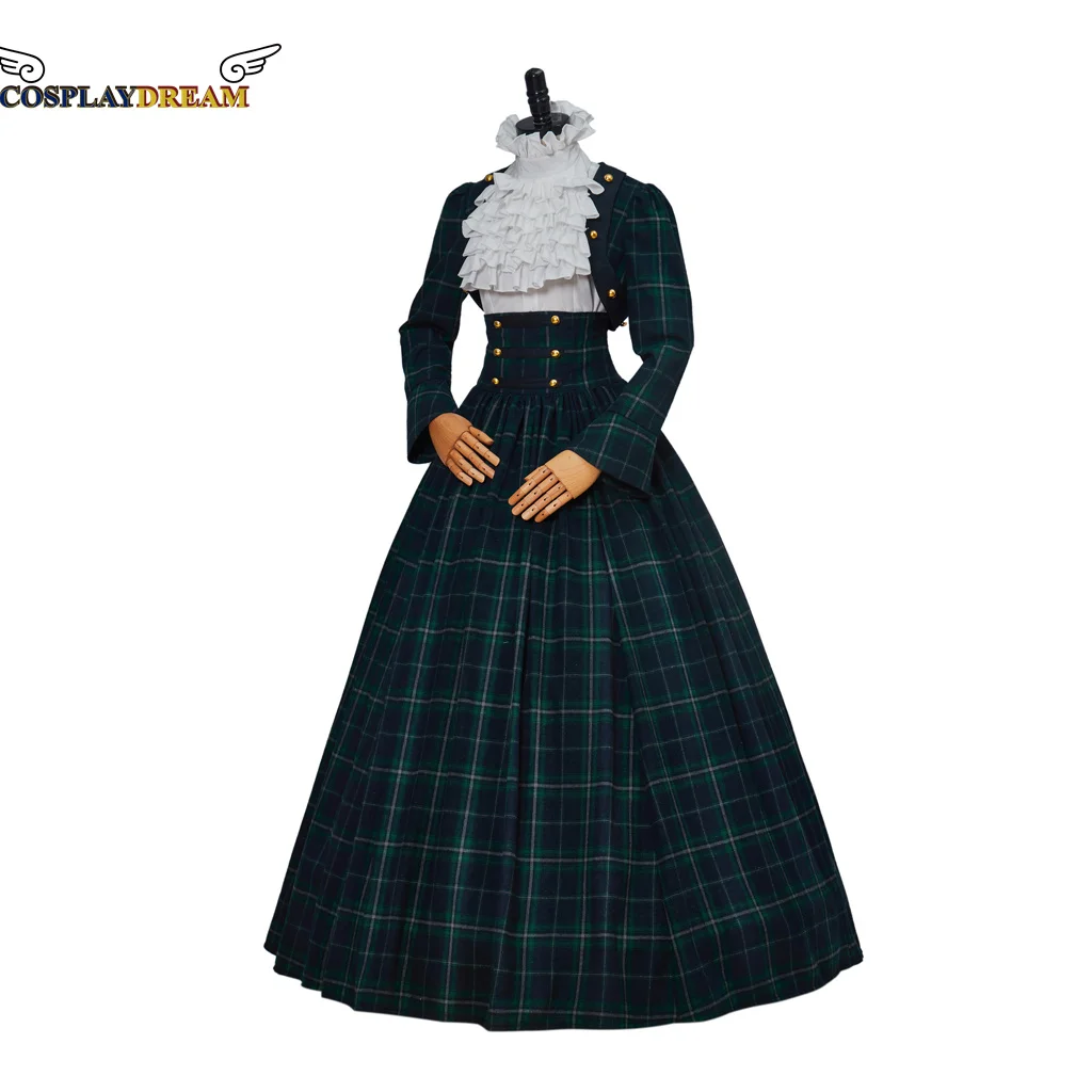 Costume Di Natale Victorian Dickens Christmas Caroler Caroling Cosplay Dress Civil War Vintage Scozzese Plaid Dress Prom Dress