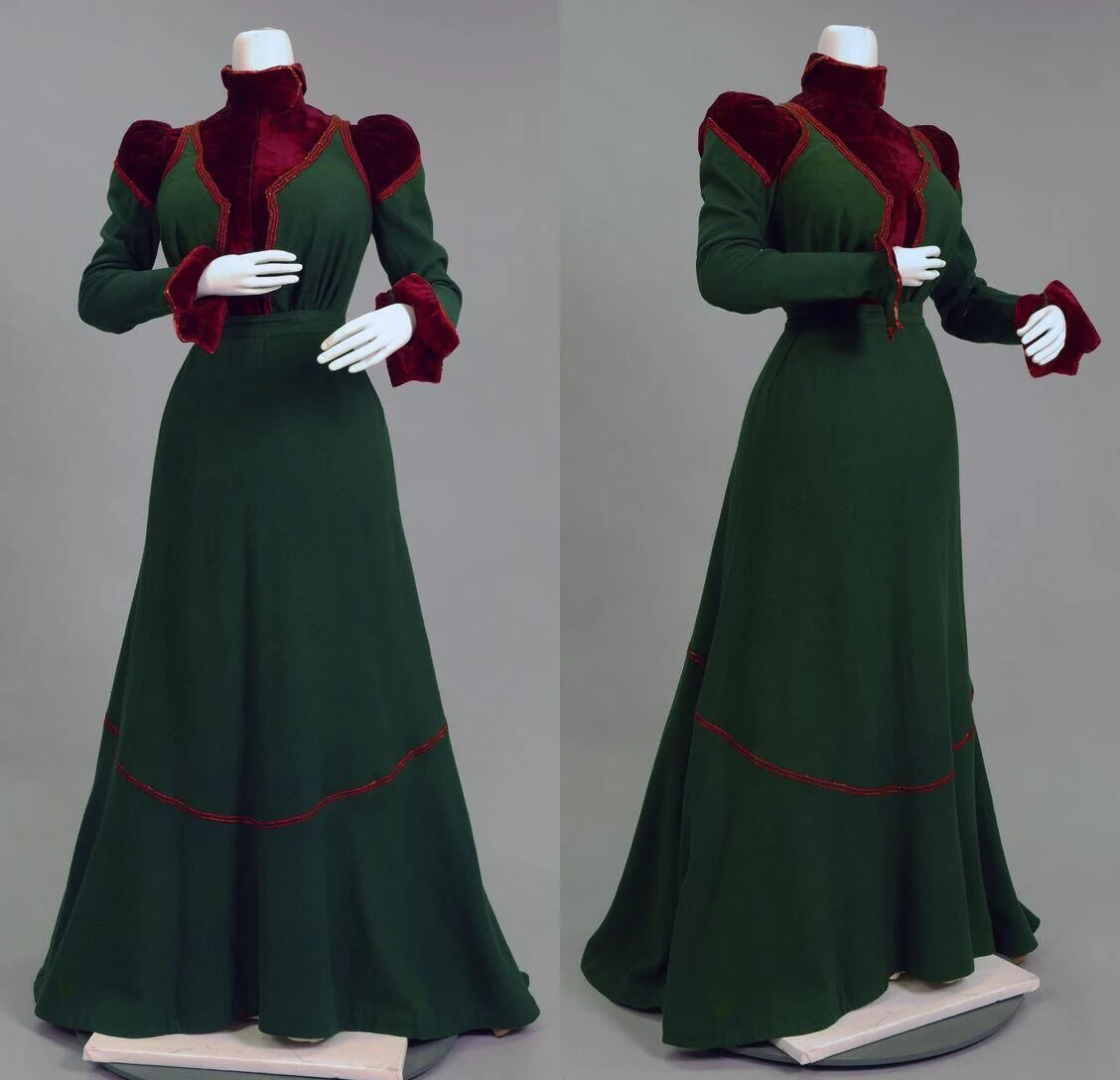 Vestito Vittoriano Natale Dickens Fair Caroler Costume Vittoriano Natale Verde Abito Da Ballo Barocco Steampunk Abito Pomeridiano