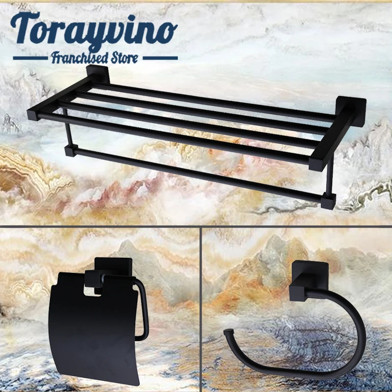 Bagno Ferramenteria E Attrezzi Parti Di Nero Opaco Accessori Bagno Parete In Lega Di Zinco Towel Rack/Tovagliolo Holder/Asciugamano Gancio Accessori P