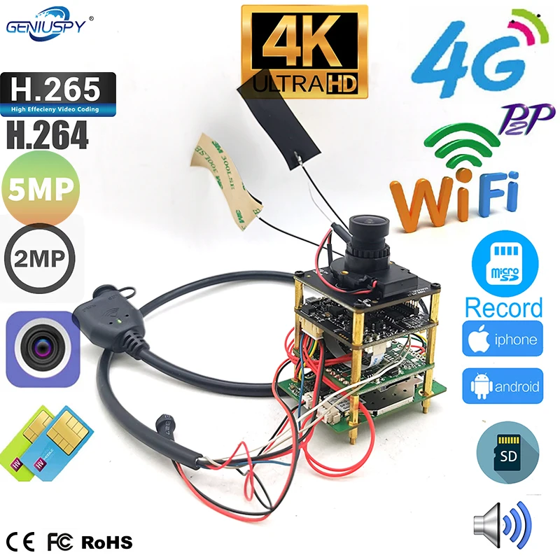 Telefono Pc Vista Remota Slot Per Schede Tf P2P Audio 4G Sim Card Rete Ip Wifi Wireless Real 4K 8Mp 4G Modulo Telecamera 2Mp 5Mp