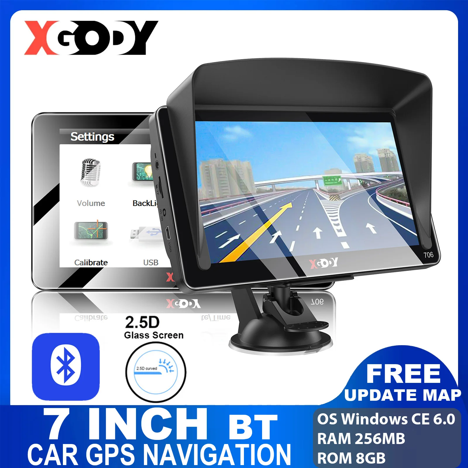 Xgody 7 Pollici Car Truck Navigatore Gps 2.5D Full Touch Screen Gps Nature Voice Guide 256M + 8G Navigazione 2023 Più Recente Aggiornamento Della Mapp