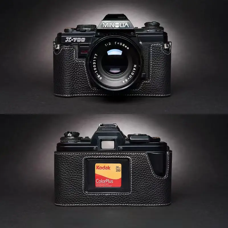 Per Minolta X-700 X-570 X-300 X-370 Custodia Protettiva Base Scatola Lavoro Manuale Fotocamera Fotografica Custodia In Vera Pelle Di Vacchetta Custodi