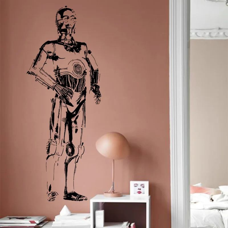 Art Design Cheap Home Decoration Pellicola Vinilica C3Po Sketch Wars Wall Sticker Rimovibile House Decor Movie Cartoon Robot Decalcomanie