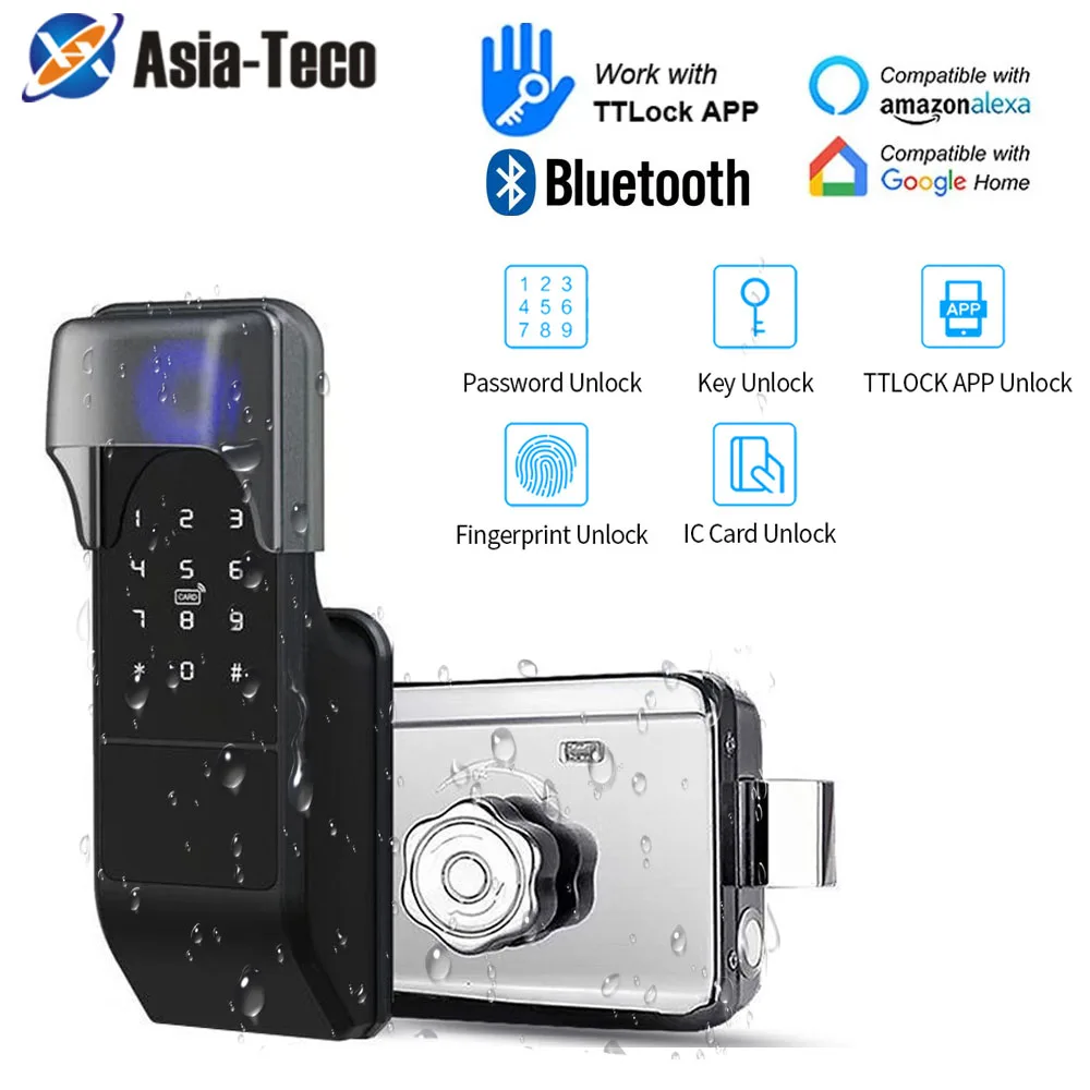 Ip65 Impermeabile Ttlock Fingerprint Smart Door Lock Outdoor Gate Bluetooth Password 13.56Mhz Ic Card Catenaccio Lock + Chiave Meccanica