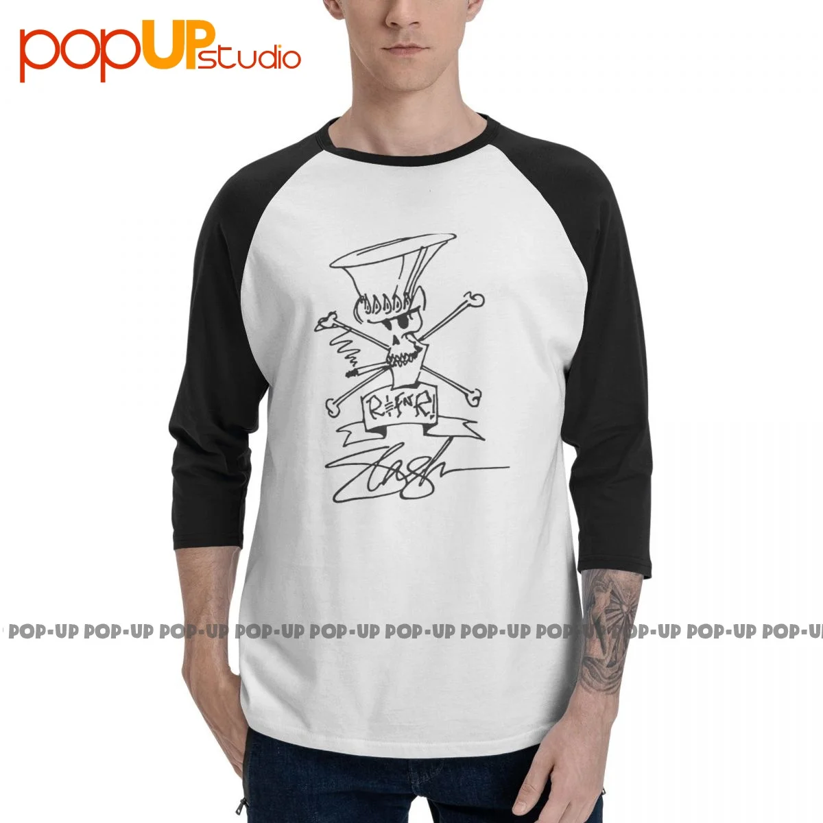 Top Slash Gnr Snakepit Velvet Revolver Guitarist T-Shirt Manica 3/4 Stampa Streetwear Raglan Tee Shirt