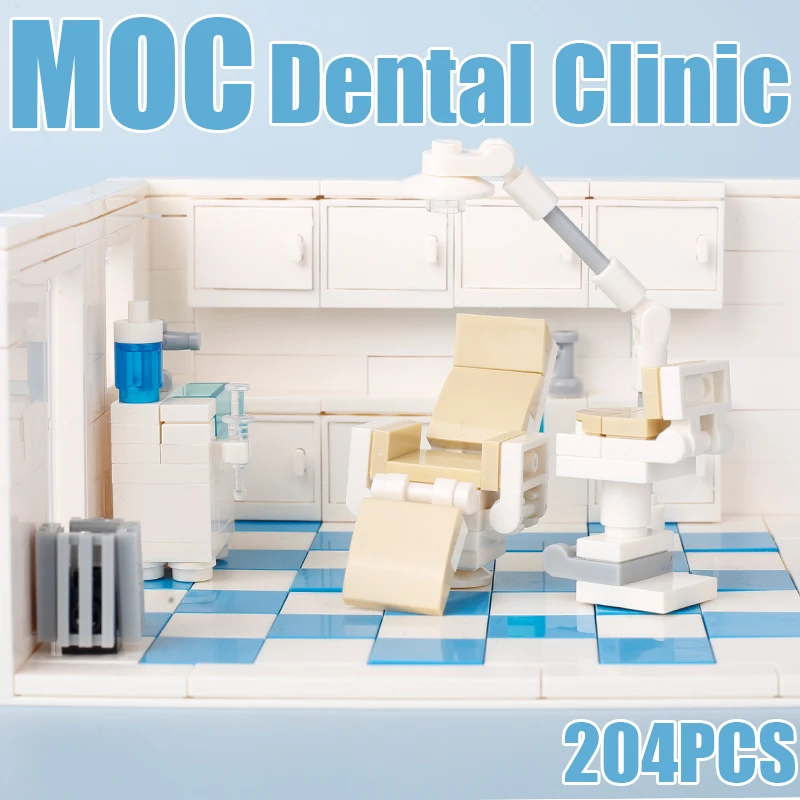 Moc Dental Clinic Model Building Blocks Kit City Hospital Room Scene Cabinet Chair Brick Toys Regalo Per Bambini