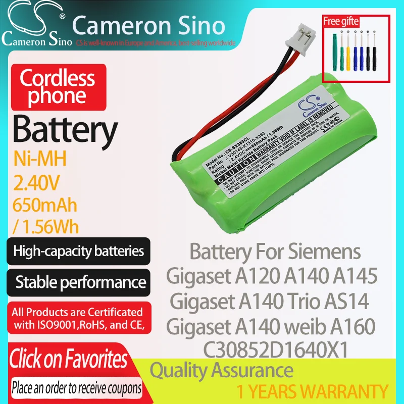 Batteria Cameronsino Per Siemens Gigaset A120 A140 A145 A140 Trio A140 Weib A140 Duo Adatto Per Batteria Telefono Cordless Gp 55Aavt28Mx
