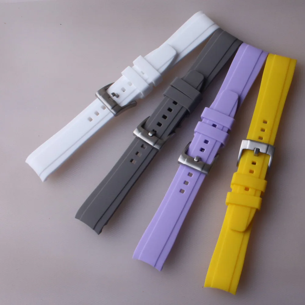 Cinturini Con Estremità Curve Accessori Per Orologi Per Rolex S Watch Omega Sport Bracciali Cinturini In Gomma Siliconica Giallo Viola Greya