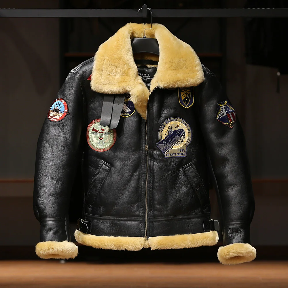 Inverno Super Caldo Casual Navy Air Force B3 Flight Suit Fur One Men Risvolto Multi Label Shearling Shearling Cappotto In Pelle Di Montone Top