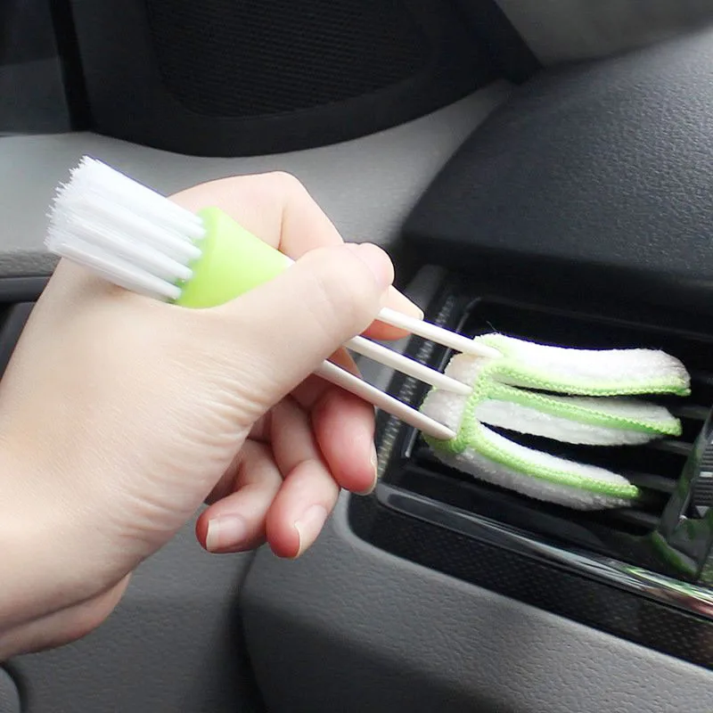 2 In1 Green Car Air-Conditioner Outlet Dirt Duster Cleaner Brush Car Air Conditioning Vent Blinds Spazzola Per La Pulizia Accessori Per Auto