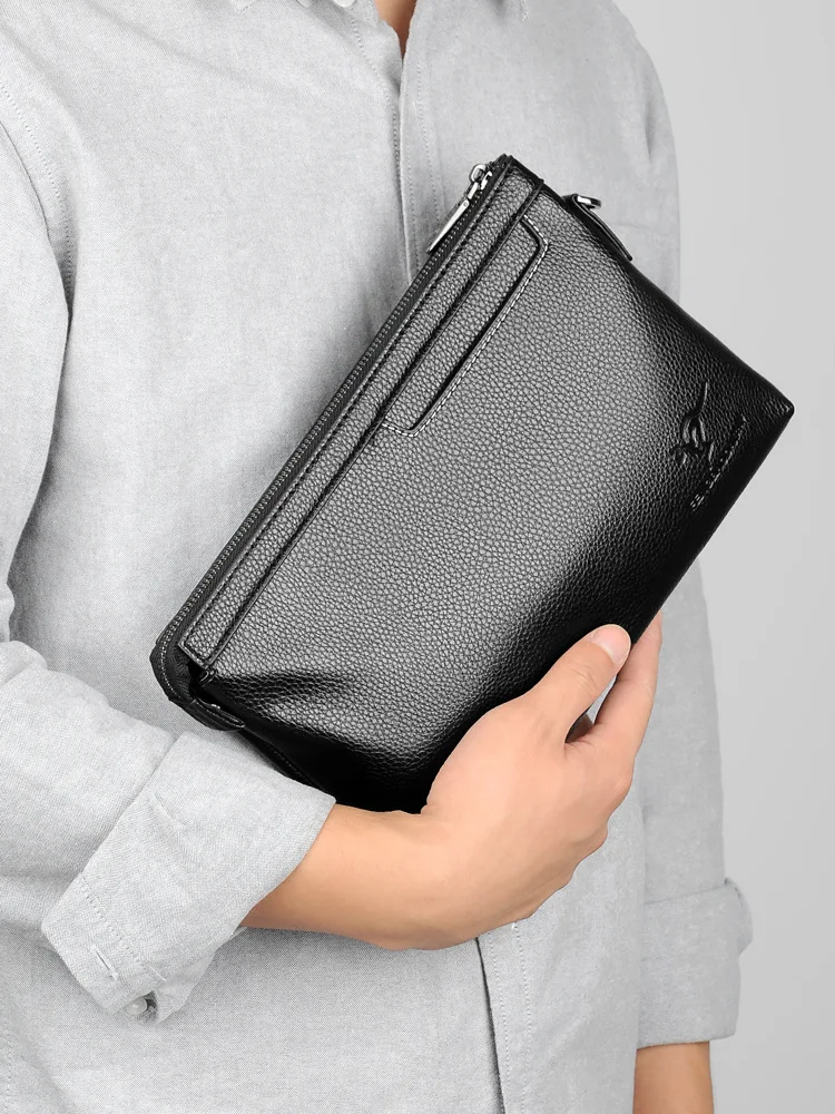 Pochette Per Uomo Pu Leather Fashion Zipper Card Wallet Holder Phone Ipad Pouch Hand Porter Cinturino Da Polso Busta Bag Borsa Maschile