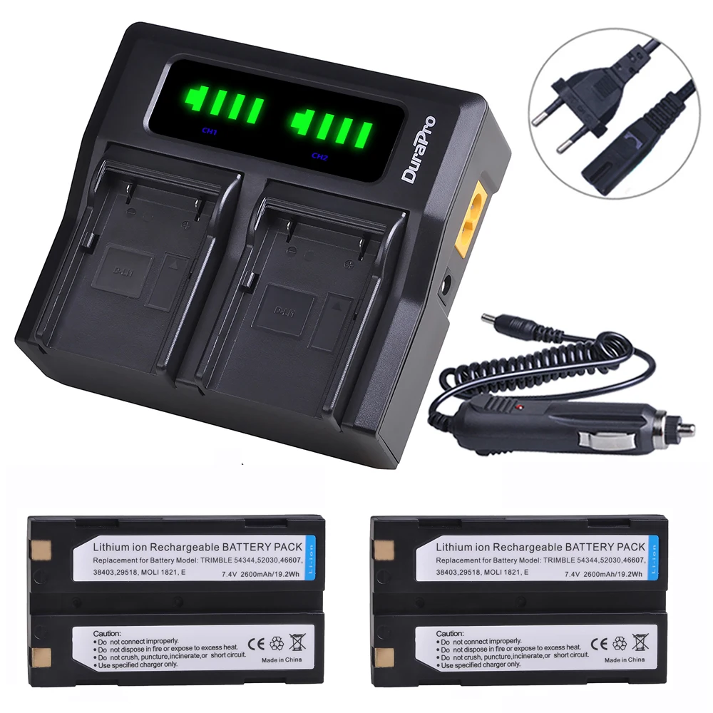Durapro 2600Mah 54344 Batteria Gps + Led Dual Charger Veloce Per Batterie Ricevitore Gps Trimble 5700,5800,R6,R7,R8,Tsc1