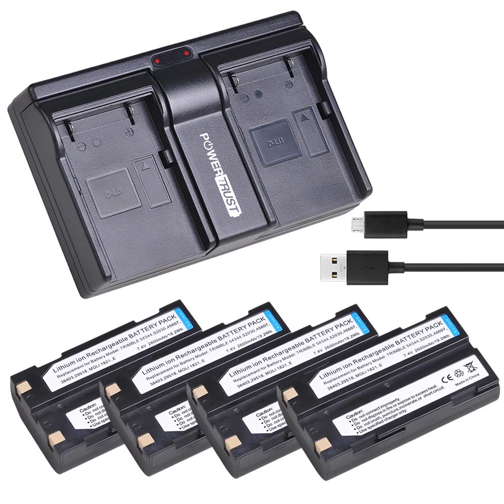 4 Pezzi 54344 Batteria Akku E Doppio Caricatore Per Batteria Trimble 54344 Trimble Tr-R8 Trimble 5700 5800, Ricevitore Gps Mt1000,R7,R8