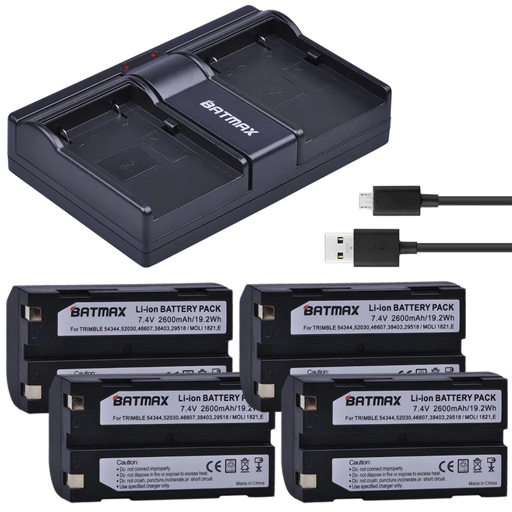 4 Pz 7.4 V 2600 Mah Batteria + Caricatore Doppio Usb Per Trimble 54344 Batteria Trimble Tr-R8 Trimble 5700 5800, Mt1000, R7, R8 Ricevitore Gps