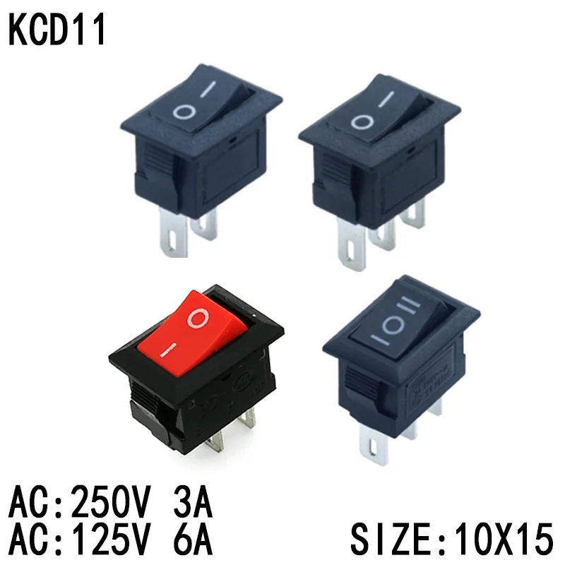 10 Pz Kcd11 Interruttore A Pulsante 10X15Mm 3A 250V Barca Auto Snap-In On/Off Interruttore A Bilanciere Spst 2Pin Snap-In On/Off Interruttore