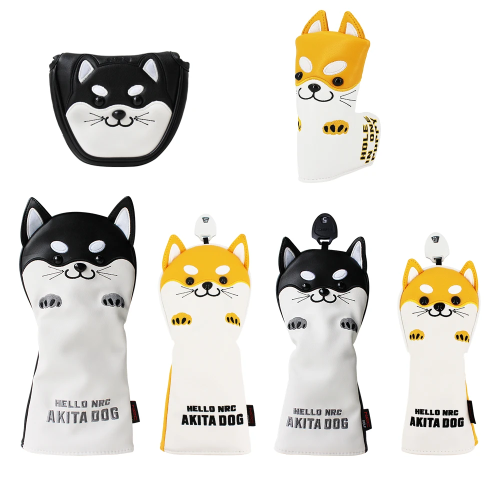 Copricapo In Legno Da Golf Per Driver Fairway Hybrid Cute Akita Golf Putter Cover Pu Leather Waterproof Protector Golf Club Cover