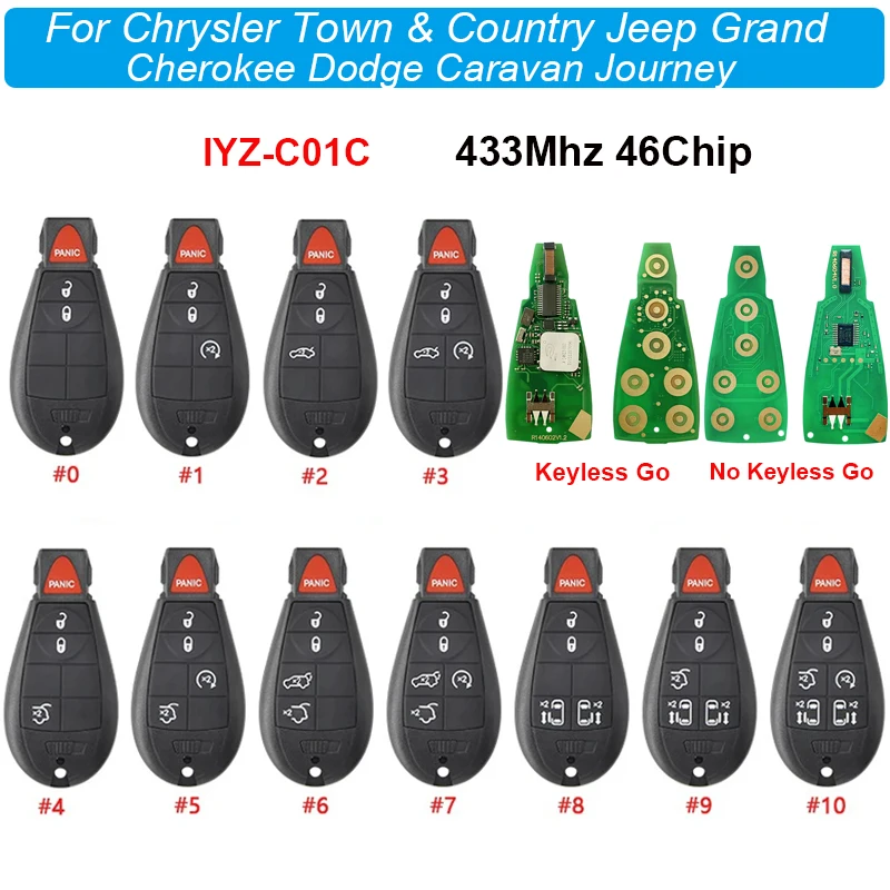 Keyless Go For 2011-2019 Chrysler Dodge Caravan Jeep Grand Cherokee Smart Car Key Muslimex 5026591Ak Iyz-C01C 433Mhz 46Chip