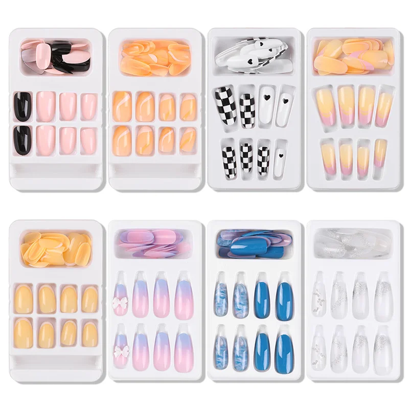 24 Pz/Scatola Progettato Kit Unghie Finte Con Adesivo Stampa Artificiale Sulle Unghie Finte Set Staccabile Copertura Completa Punte Di Decorazione Del