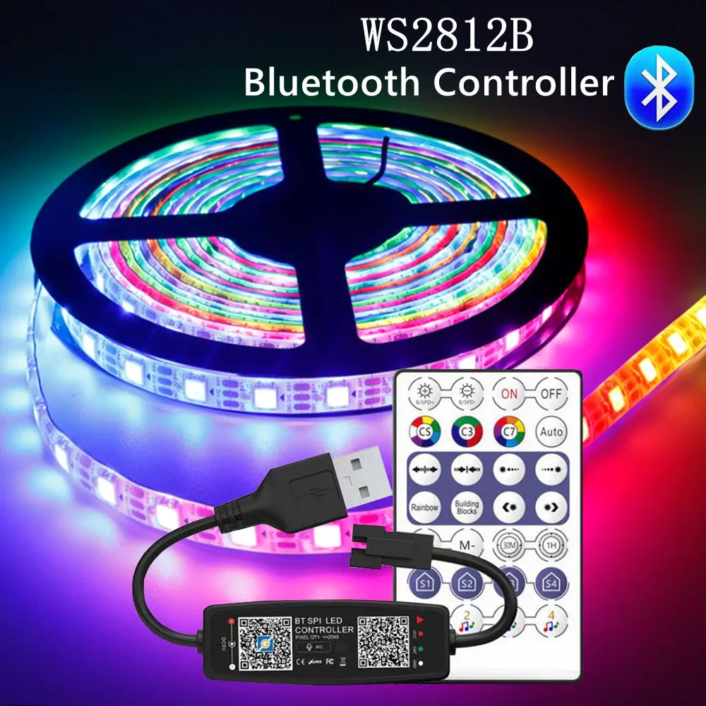 Ws2812B Led Strip Indirizzabile Individualmente Smart Rgb Led Strip Waterproofith E 28 Tasti Kit Controller Musicale Bluetooth Dc5V