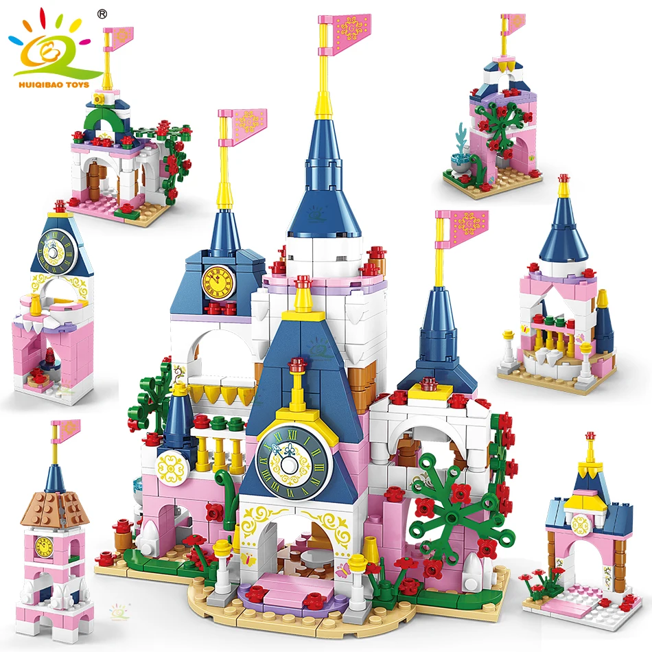 Huiqibao 447Pcs 6 In1 Friend Series Princess Dream Castle Building Blocks Queen Pink House City Bricks Giocattoli Per Bambini Per Ragazze
