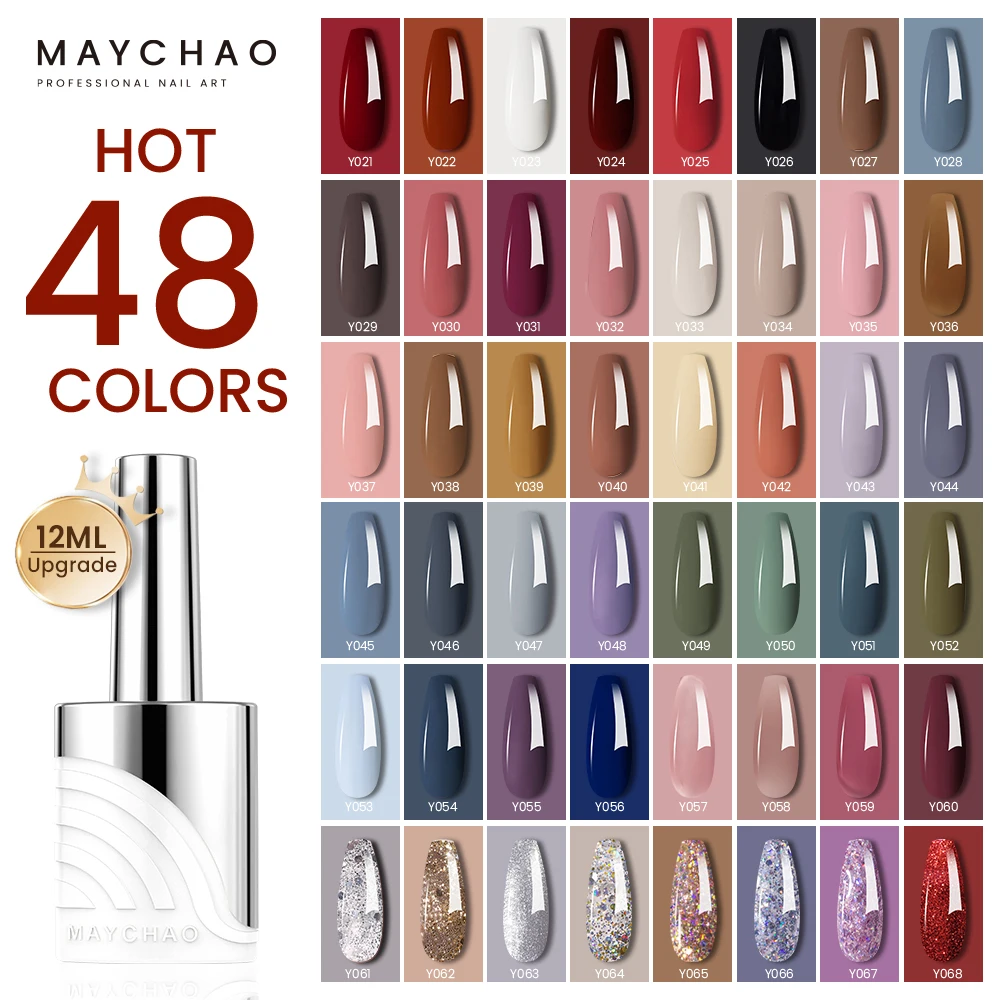 Maychao 12Ml Smalto Per Unghie Gel Vernice Semipermanente Hybrid Uv Nails Art Glitter 48 Colori Smalto Gel Smalto Per Manicure Smalti Per Unghie