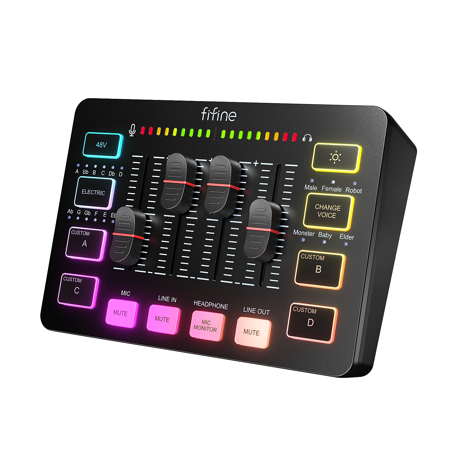 Scheda Audio Da Gioco Fifine Con Pulsante Di Cambio Vocale/Muto Rgb A 4 Canali, Mixer Audio In Streaming Per Xlr Mic Podcast Ampligame-Sc3