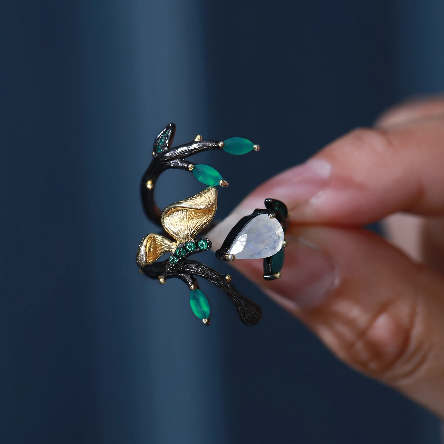 Gem'S Ballet Giugno Birthstone Anello Regolabile Fatto A Mano Monarch Milky Blue Moonstone Ring In Argento Sterling 925 Regalo Per Le Donne
