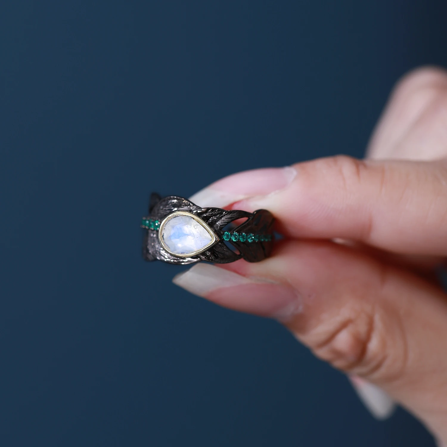 Gem'S Ballet Milky Blue Moonstone Ring Handmade Regolabile Anello In Argento Sterling 925 Giugno Birthstone Jewelry Gift For Girlfriend