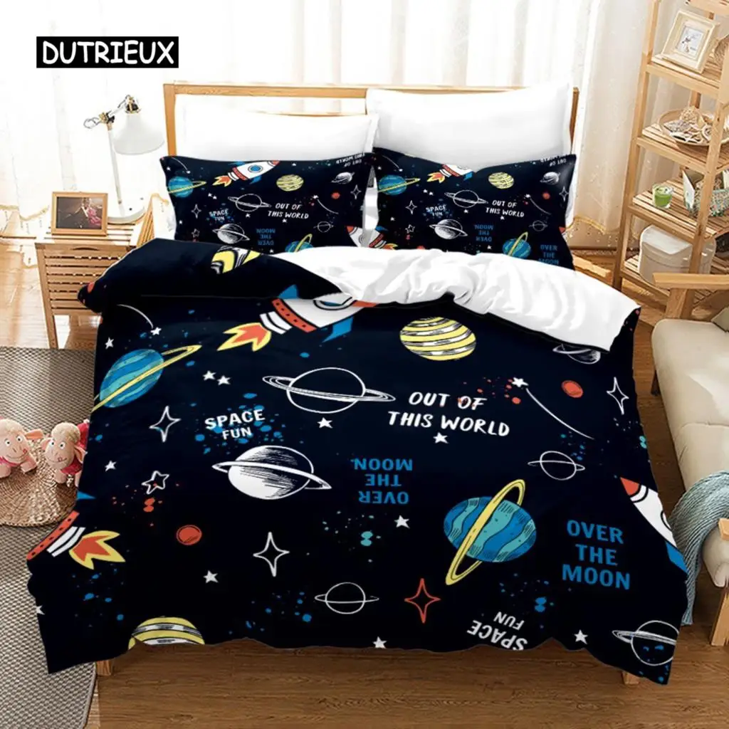 Copripiumino Cartoon Universe Bedding Set Copripiumino Per Veicoli Spaziali Per Ragazzi Copripiumino Milky Way Astronaut Dream Teens Room Decor