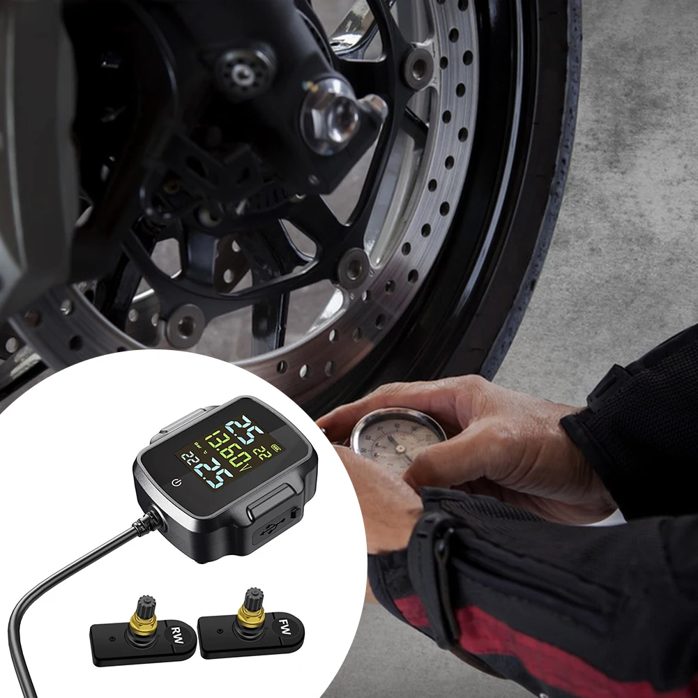 Motos Tpms System Con 2 Sensori Esterni Rilevatore Di Pressione Dei Pneumatici Di Facile Installazione Per Bici Elettrica Motos