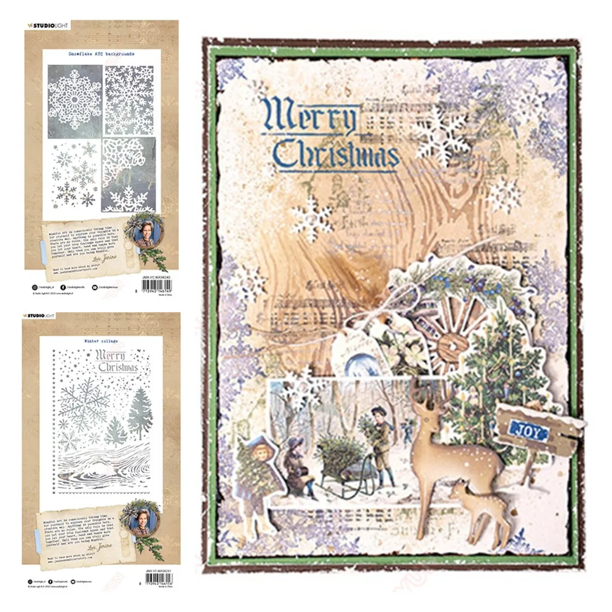 Collage Invernale Decorazioni Natalizie Vintage Disegno A Strati Per Scrapbooking Sfondi Fiocco Di Neve Biglietti Di Auguri
