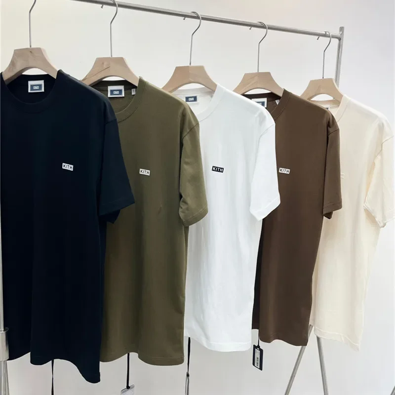 Floccato Box Logo Kith Fw Fashion T Shirt Uomo 1:1 Top Quality Kith Oversize Donna Tee Vintage Manica Corta Abbigliamento Uomo