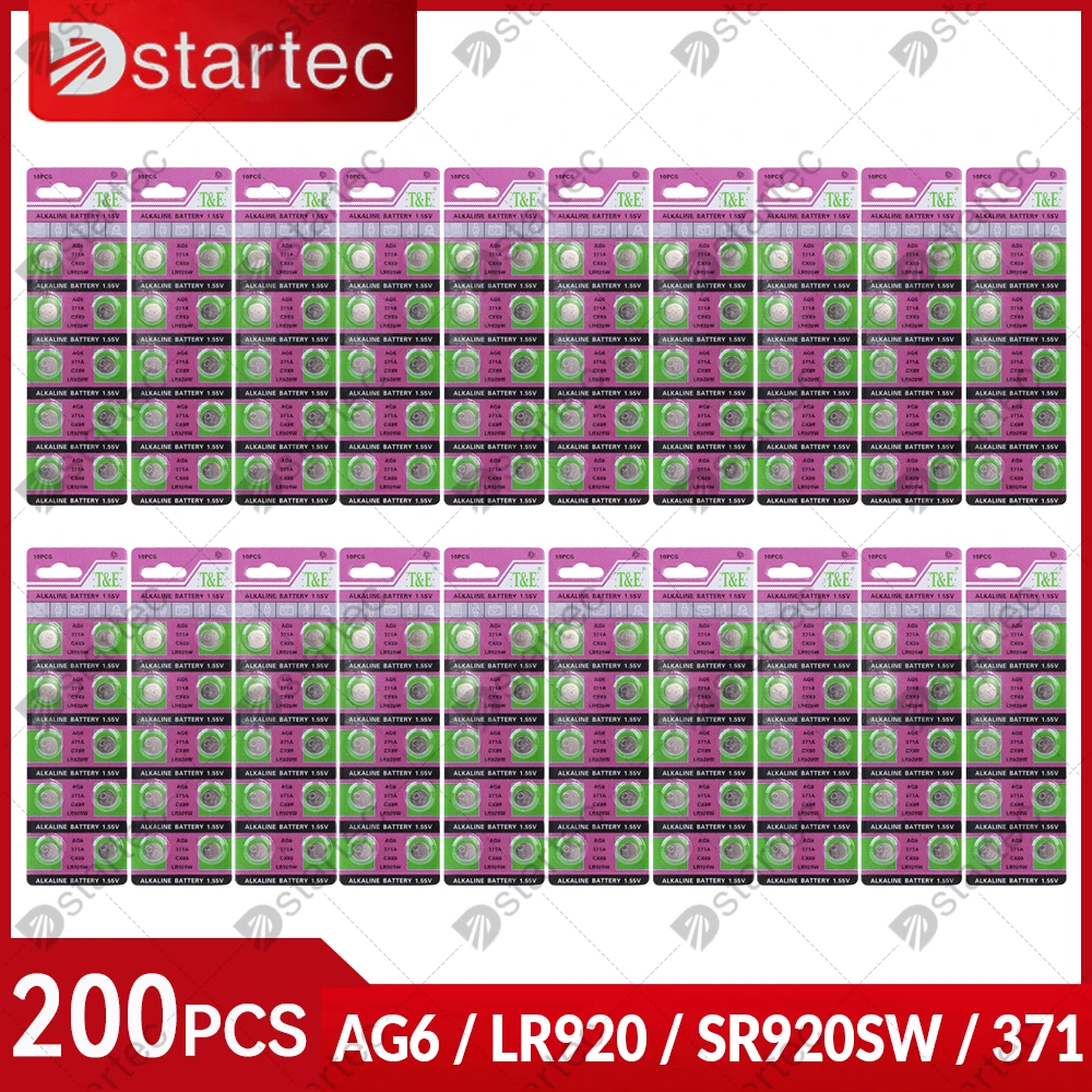 Dstartec 200 Pz Sr920Sw 370 371 L920 Lr69 G6A 371A Lr920 Ag6 1.55V Batteria Alcalina A Bottone Per Orologio A Bottone; 100% Sicuro Senza Mercurio