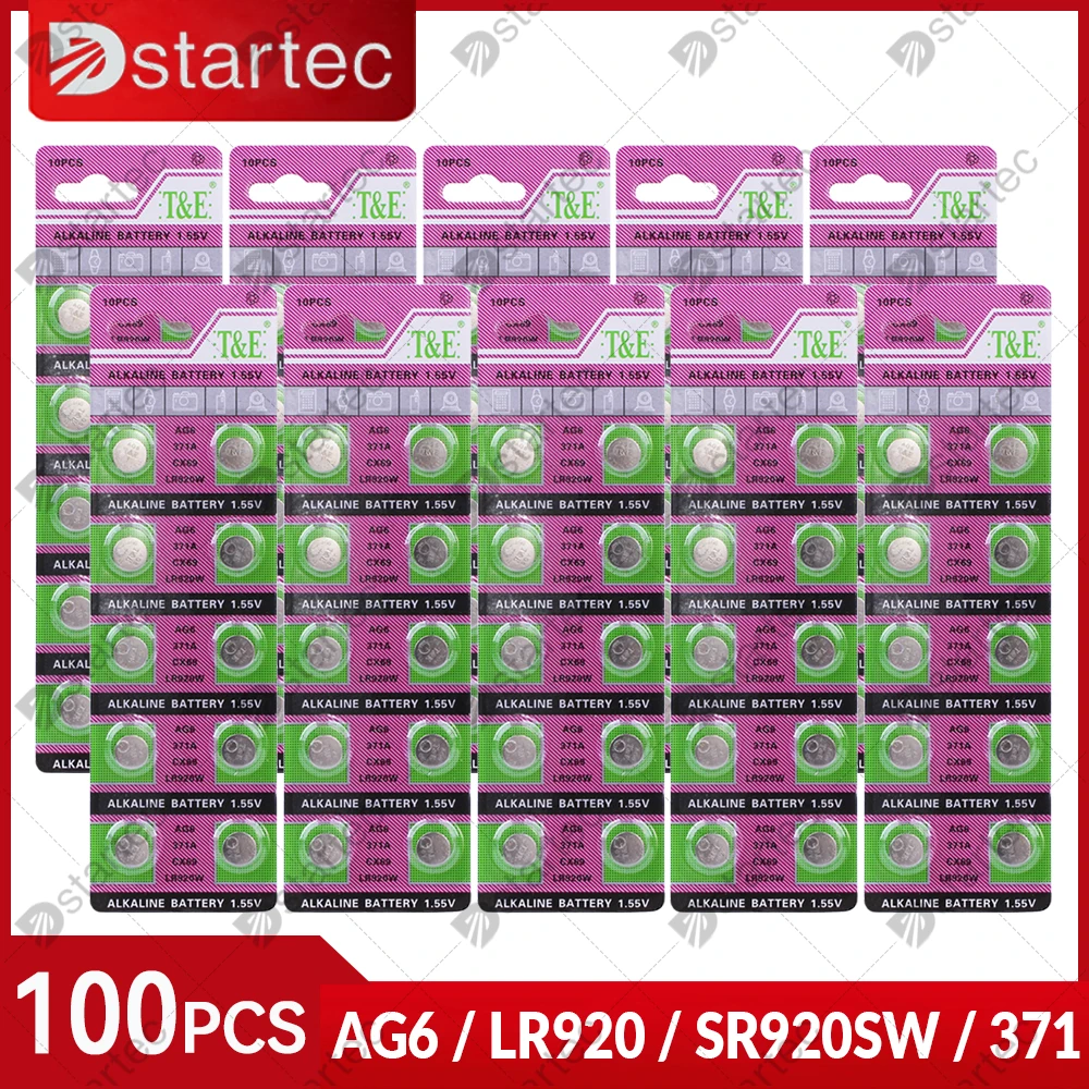 Dstartec 100 Pz Sr920Sw 370 371 L920 Lr69 G6A 371A Lr920 Ag6 1.55V Batteria Alcalina A Bottone Per Orologio A Bottone; 100% Sicuro Senza Mercurio