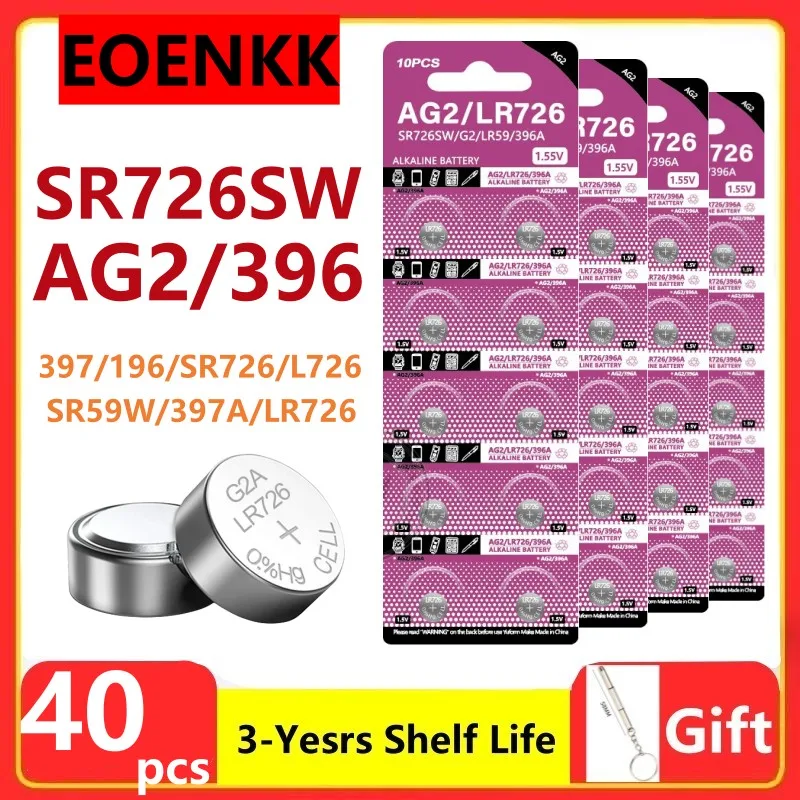 40 Pz Ag2 Batteria A Bottone Lr726 396 Batteria Alcalina A Bottone 1.55V Sr726Sw 396A Lr726 397 Per Orologi Giocattoli No Mercury