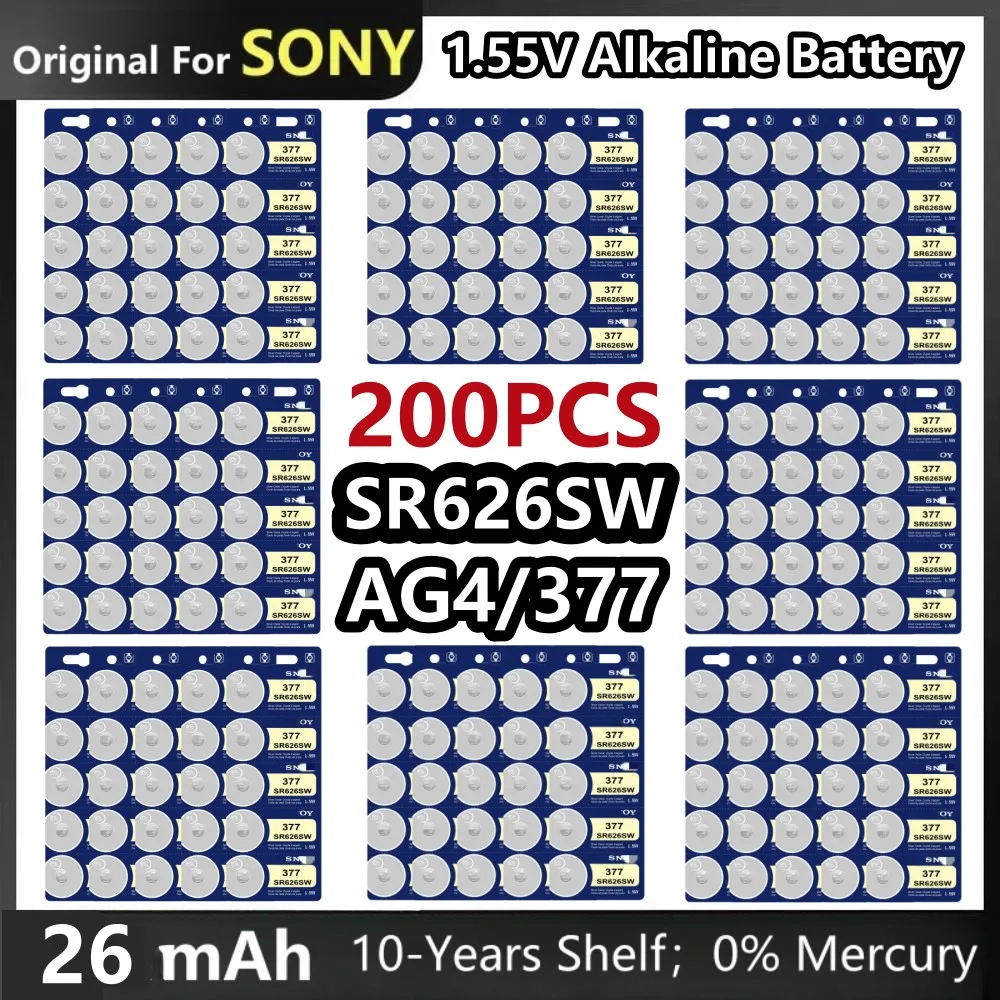 200Pcs Ag4 Coin Battery Lr626 377 Bottone Cell Coin Batteria Alcalina 1.55V Sr626Sw 377A Lr66 Per Orologi Giocattoli No Mercury