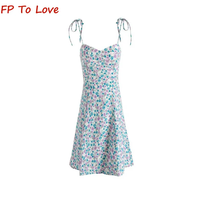 Summer Resort Style Slim A Vita Alta Halter Dress Double Shoulder Tie Sexy Scollo A V Floral Mini Tea Break Dresses