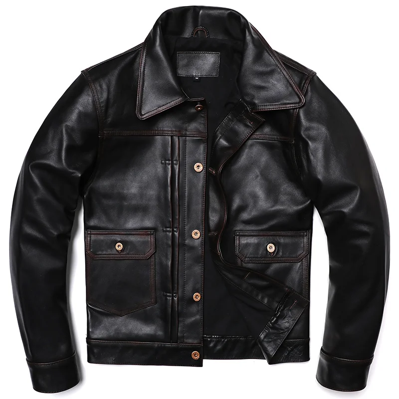 2023 Nuova Giacca Di Pelle Vintage Da Uomo Classica 506 Denim Cappotto Tea Core In Pelle Di Cavallo Vestiti Naturali Genuini Giacche Sottili