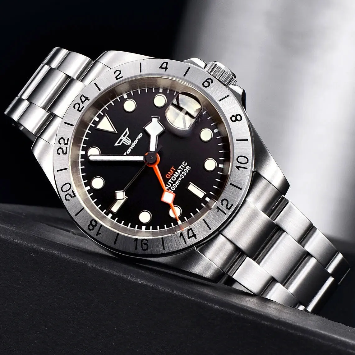 Nh34 Gmt Diver Watch Orologio Da Polso Meccanico Impermeabile Da Uomo Orange Gmt Snowflake Hand Master Ii 24 Ore Sapphire 904L Glide Lock