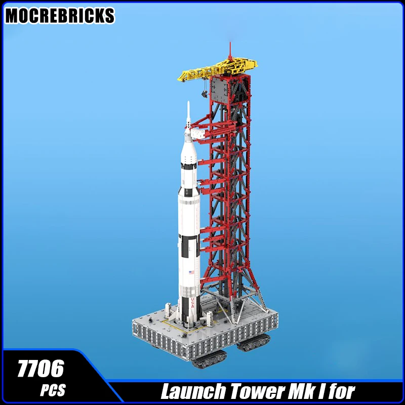 Moc-60088 Space Launch Tower Saturn V Ucs Technology Building Block Model Bricks Toy Scientific Creative Display Collection Gift