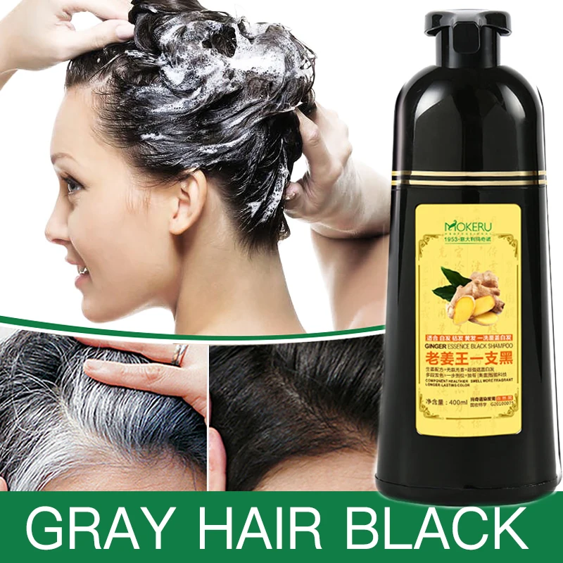 Mokeru 1Pc Ginger Shampoo Herbal Non Allergico Natural Fast Blacking Grey Hair Dye Shampoo Nero Per Colorazione Bianca