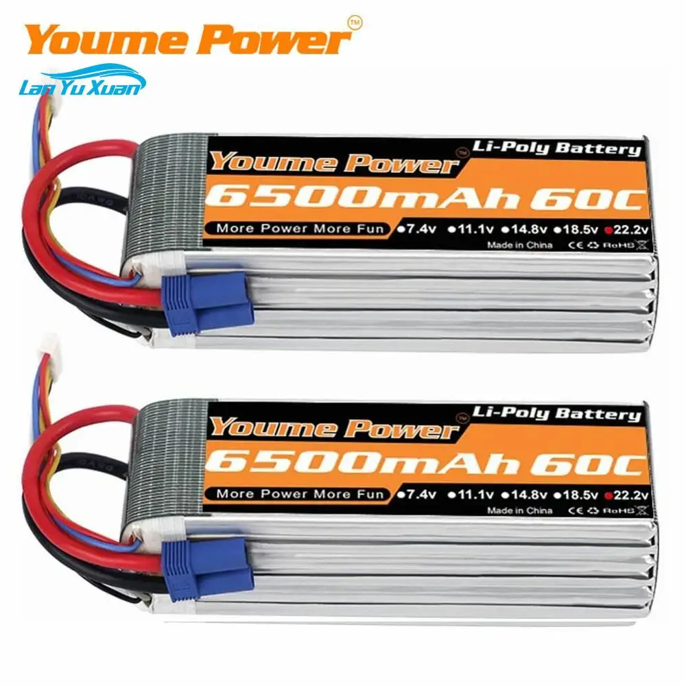 2 Pz 6S Batteria Lipo 6500Mah 22.2V Ec5 Xt60 T Per Aerei E-Flite Allineare T-Rex 550 700 Quadcopter Elicotteri 60C