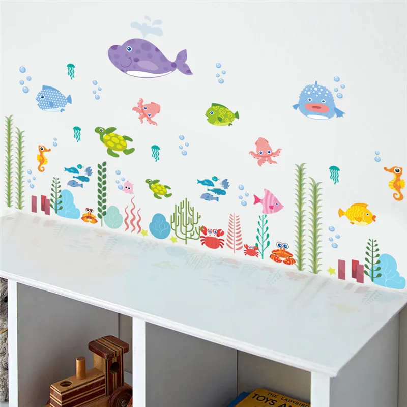 Fondale Subacqueo Fish Bubble Starfish Star Nemo Wall Sticker Cartoon Wall Decalcomanie Bagno Decor Nursery Kids Room Poster Murale