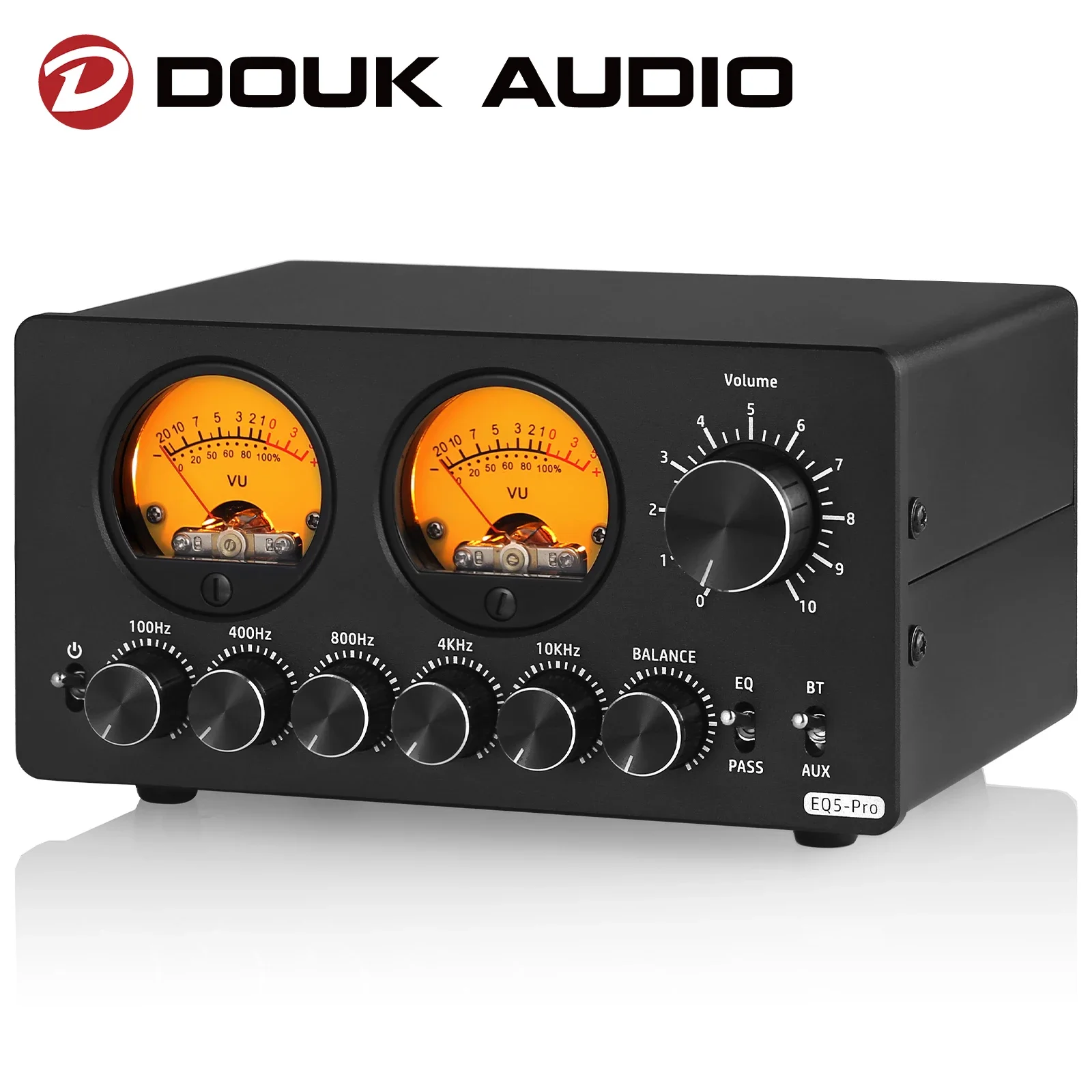 Douk Audio Eq5 Pro Bluetooth 5-Band Preamplificatore Eq Equalizzatore 3.5Mm Aux Processore Audio Analogico Per Altoparlante/Amplificatore Con Vu Meter