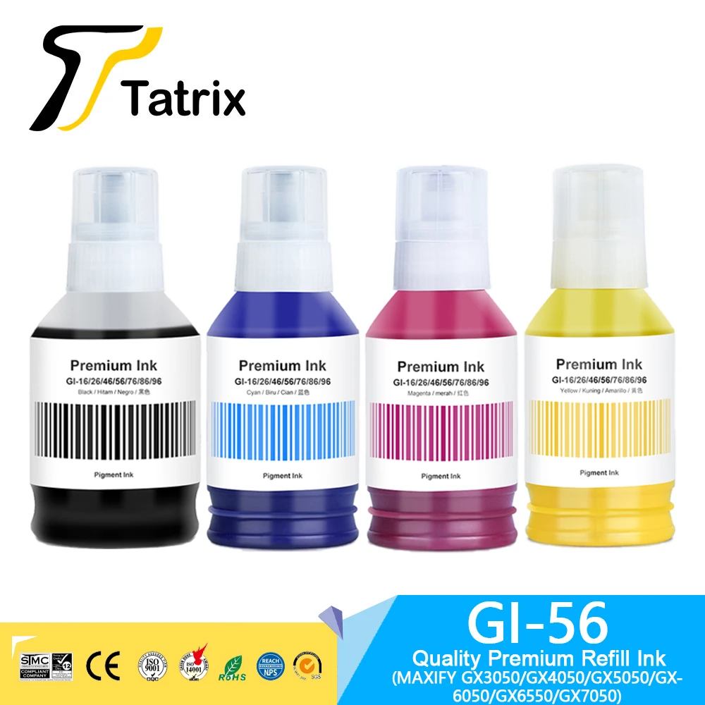 Tatrix Gi 56 Gi56 Gi-56 Inchiostro Di Ricarica Compatibile Con Colori Premium Per Stampante Canon Maxify Gx3050/Gx4050/Gx5050/Gx6050/Gx6550/Gx7050
