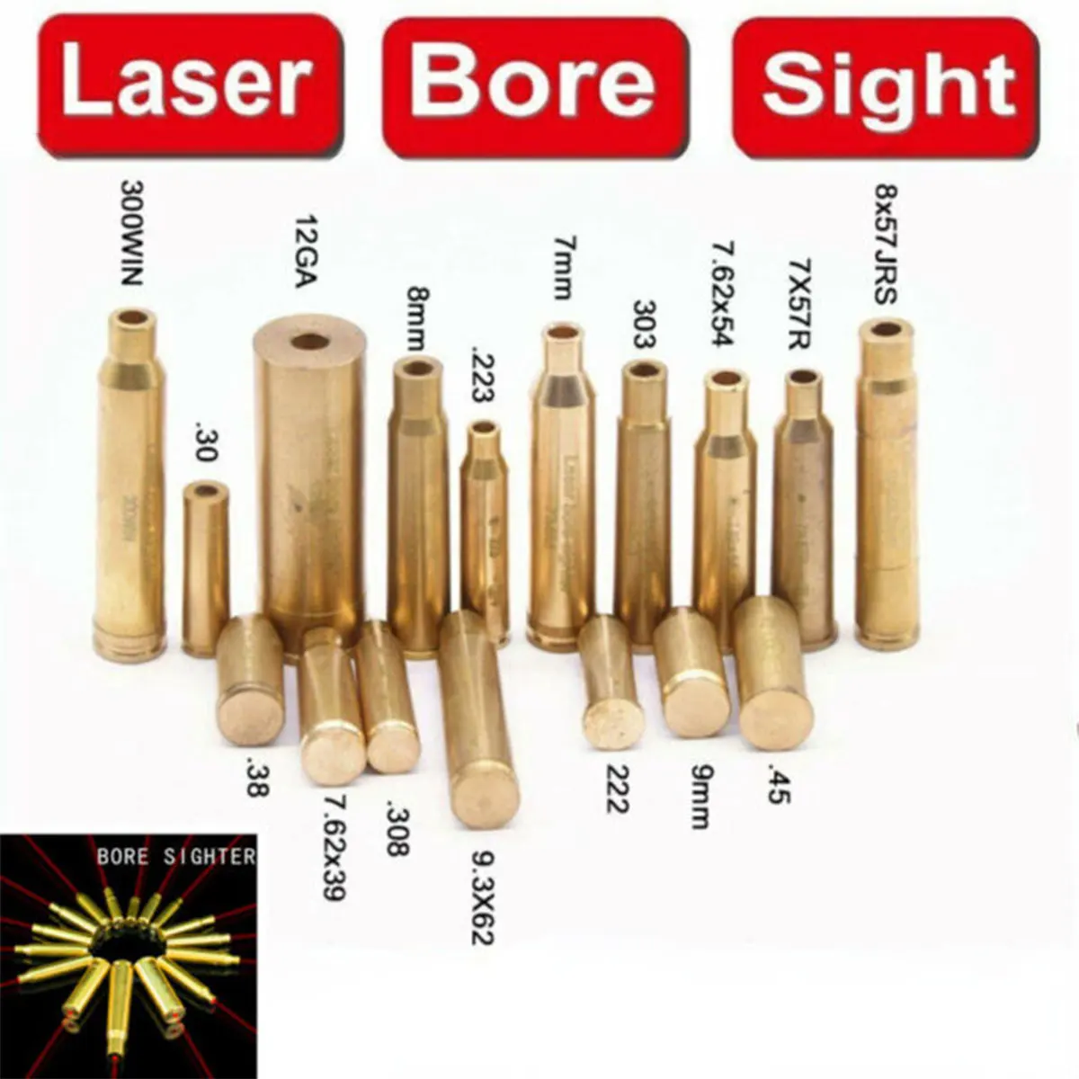 Mirino Laser Tattico 9Mm Cleaner Bullet Boresighter .177 22Lr 12Ga 20Ga .223 .308 5.45X39 7.62X39 9X19Mm Calibro Glock 1911