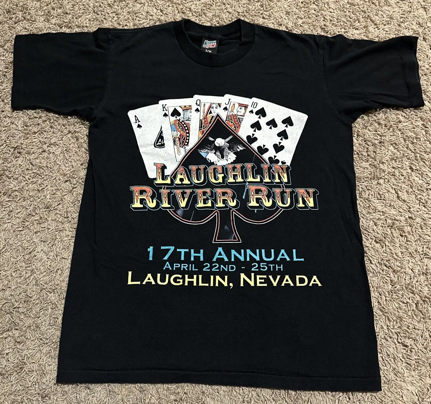 Maglietta Vintage Laughlin River Run Anni '90 Piccola Mountain Dew Bike Moto Maniche Lunghe