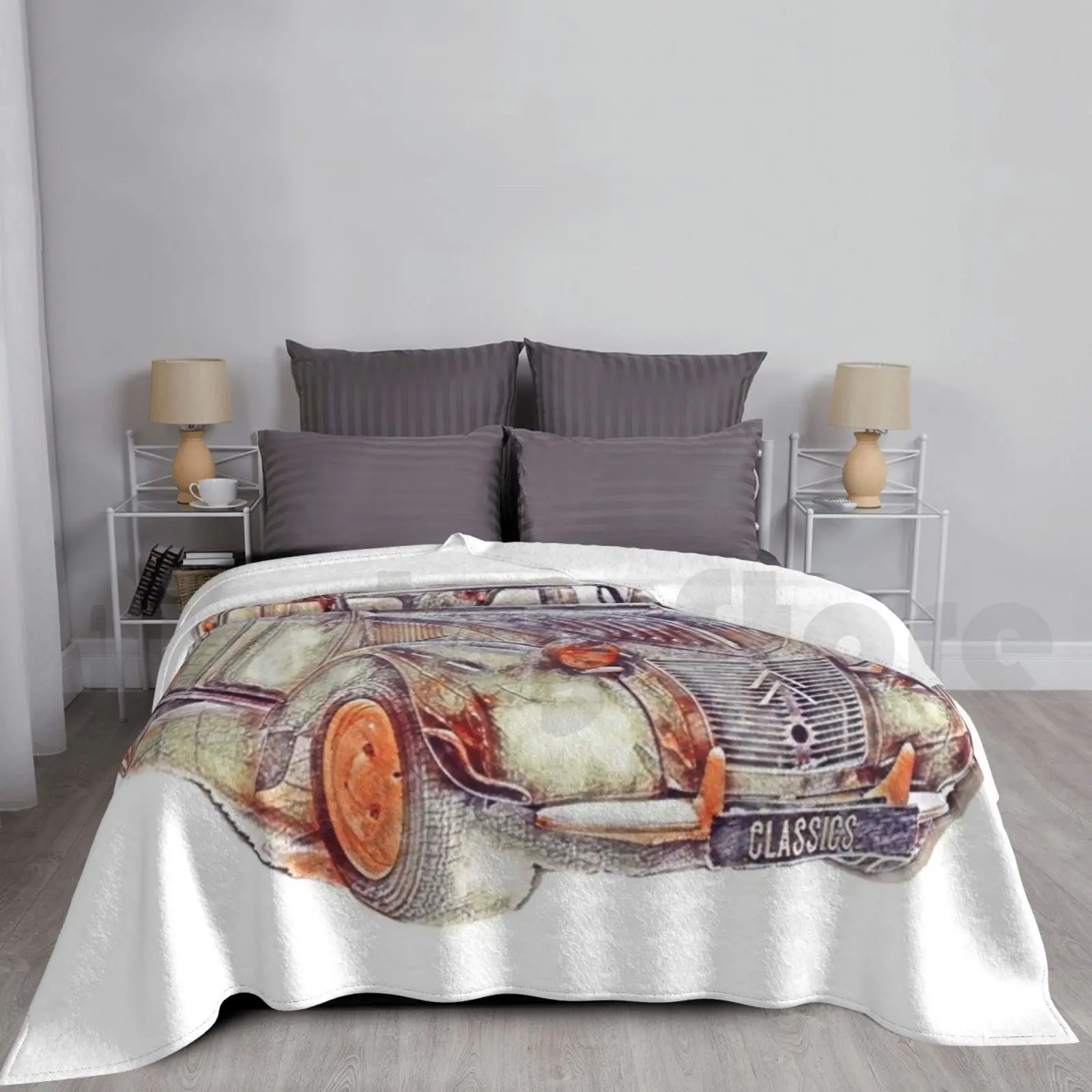 Citr Vintage? En Deux Chevaux Illustrazione Coperta Super Morbida Luce Calda Sottile Citr? En 2Cv Deux Chevaux Francese Francais